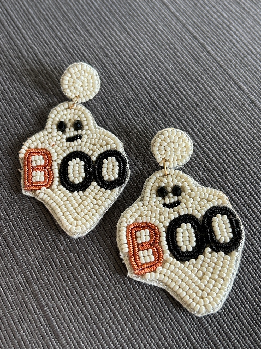 Beaded 'Boo' Ghost Drop Earrings